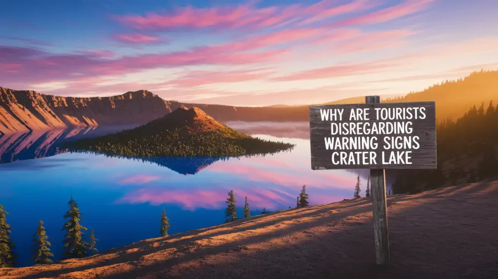 Tourists Disregarding Warning Signs Crater Lake 1