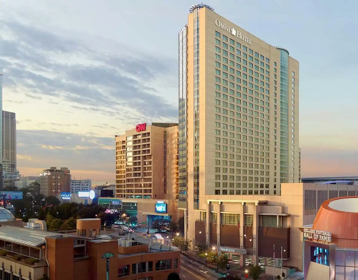 The Omni Atlanta Hotel at CNN Center, a sleek, glass-fronted hotel located in downtown Atlanta, adjacent to the CNN Center and overlooking Centennial Olympic Park.​