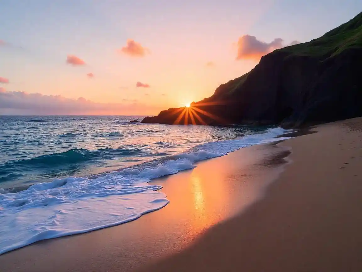 Black Pot Beach in Kauai with sunset view