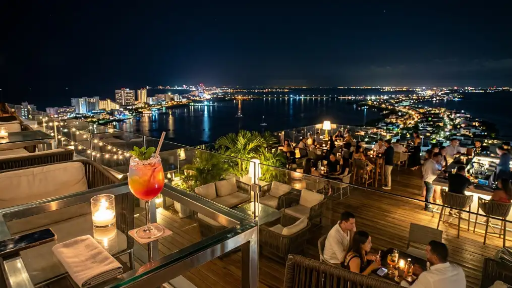 cocktail at one of Cancuns rooftop bars